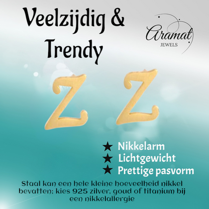 Stainless Steel Letter Z Earrings Gold Colored – Initial