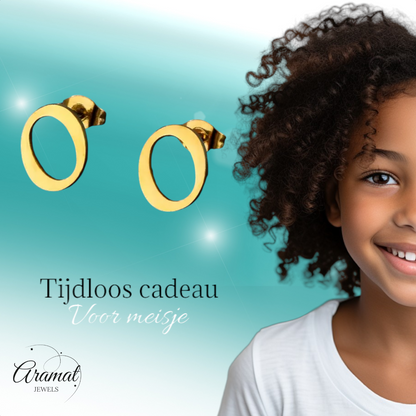 Stainless steel letter O stud earrings, gold-colored