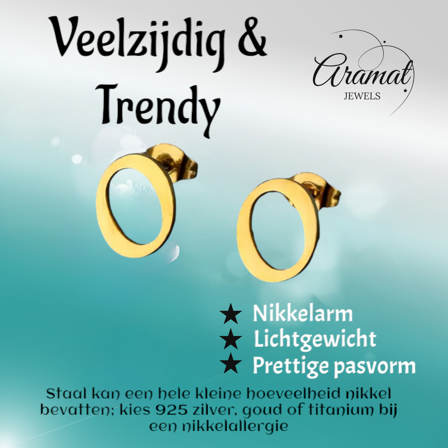 Stainless steel letter O stud earrings, gold-colored