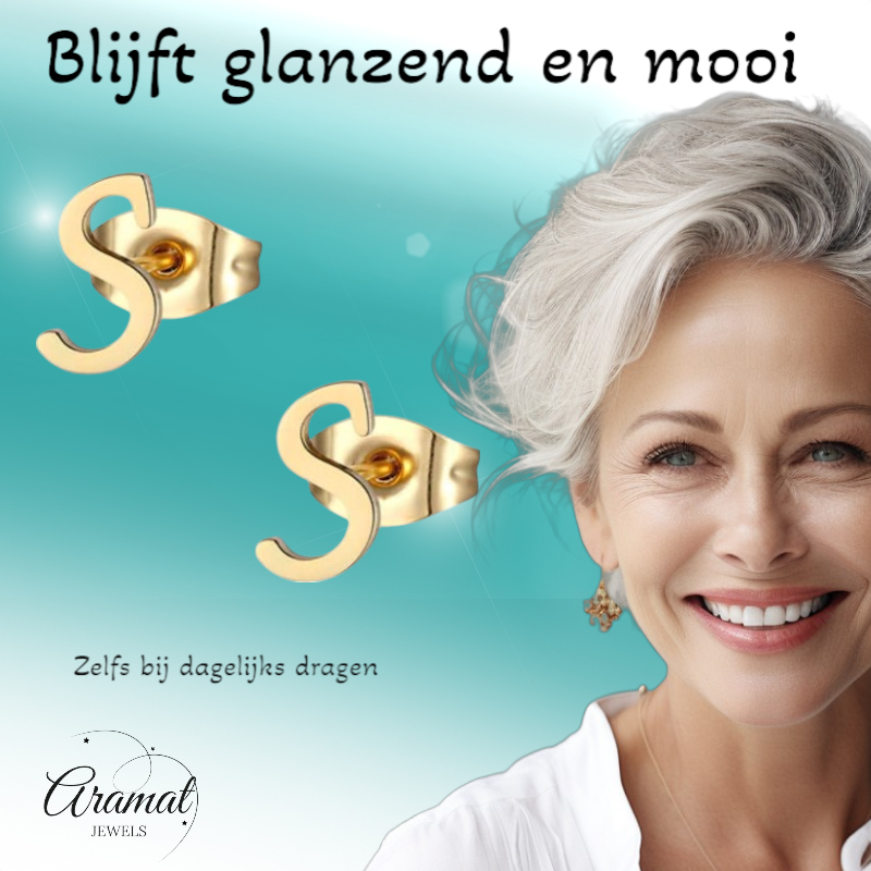 Stainless Steel Earrings Letter S – Gold-Colored – 10 mm