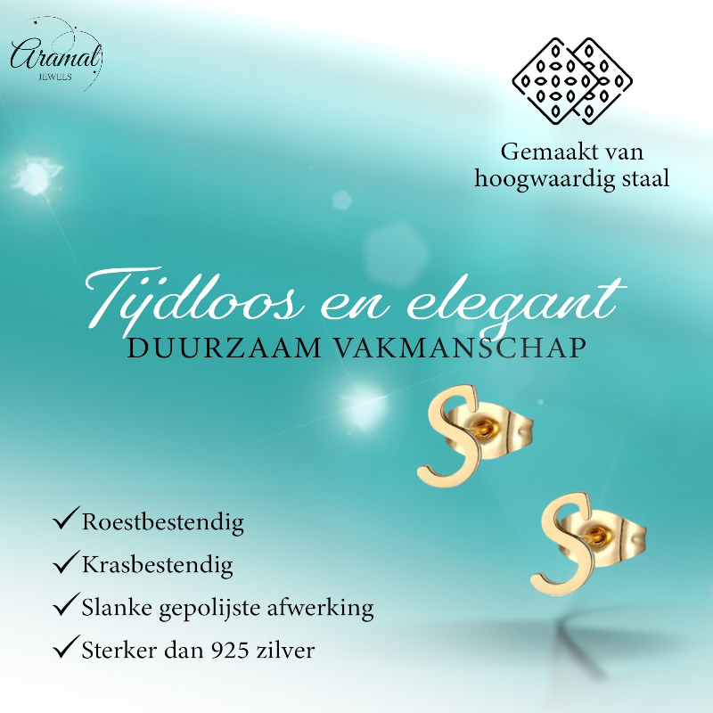 Stainless Steel Earrings Letter S – Gold-Colored – 10 mm