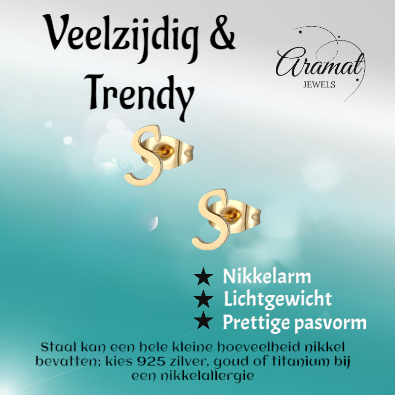 Stainless Steel Earrings Letter S – Gold-Colored – 10 mm