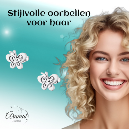 Steel butterfly stud earrings silver color 11x9mm