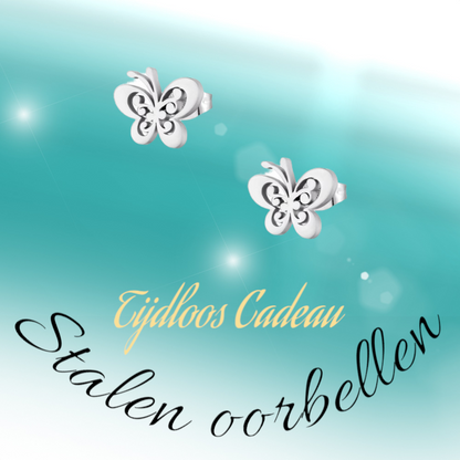 Steel butterfly stud earrings silver color 11x9mm