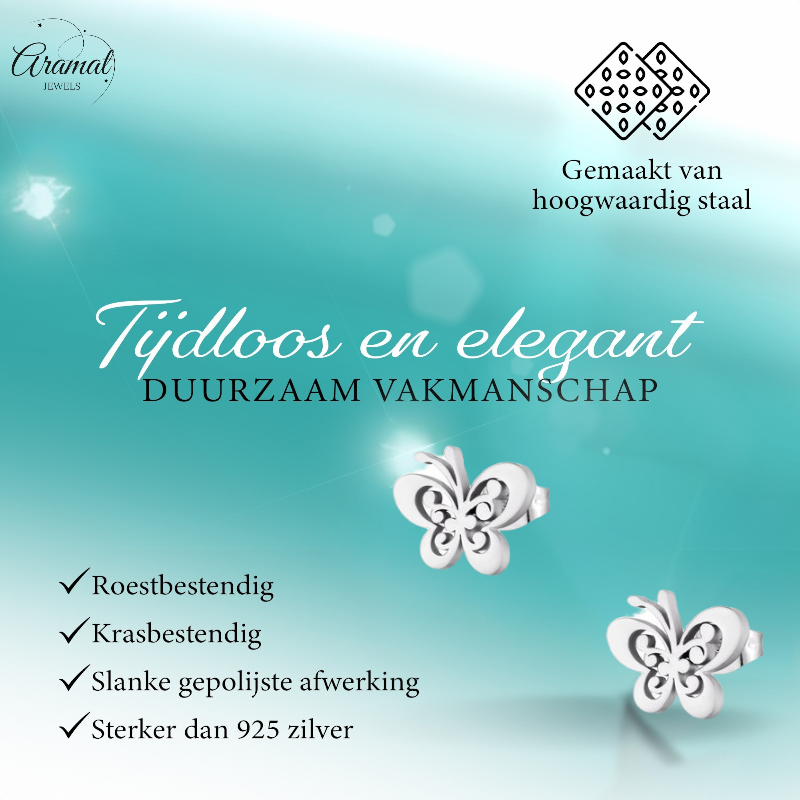 Steel butterfly stud earrings silver color 11x9mm