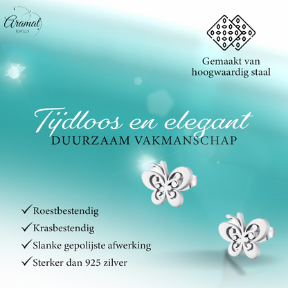 Steel butterfly stud earrings silver color 11x9mm