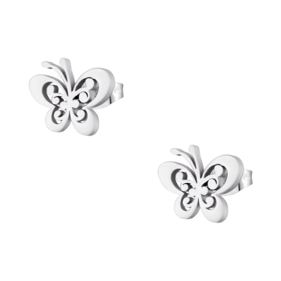 Steel butterfly stud earrings silver color 11x9mm