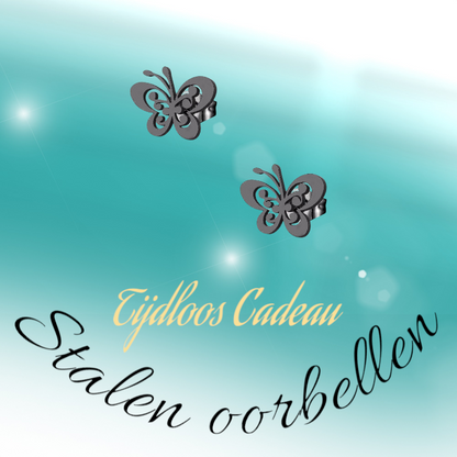 Black butterfly stud earrings steel – 8x10mm open wing