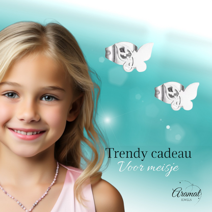 Butterfly stud earrings steel – 3 butterflies – silver-colored