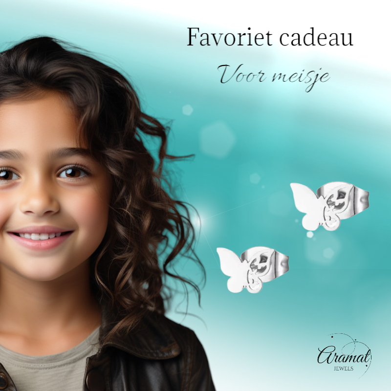 Butterfly stud earrings steel – 3 butterflies – silver-colored