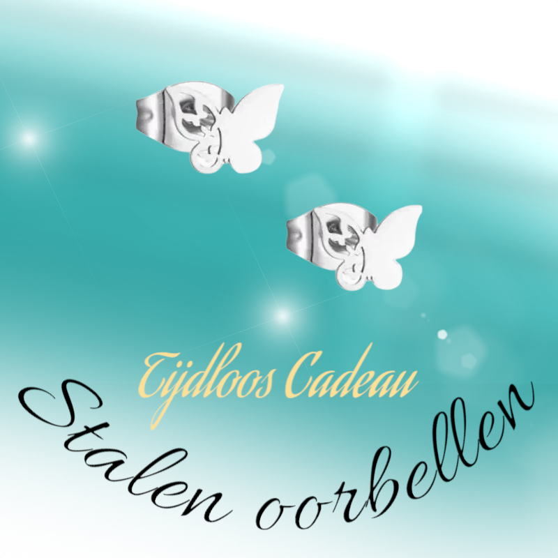 Butterfly stud earrings steel – 3 butterflies – silver-colored