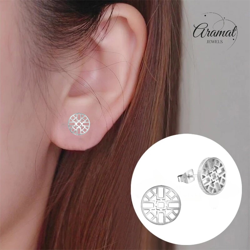 Silver-colored Earrings Aztec Motif 10mm