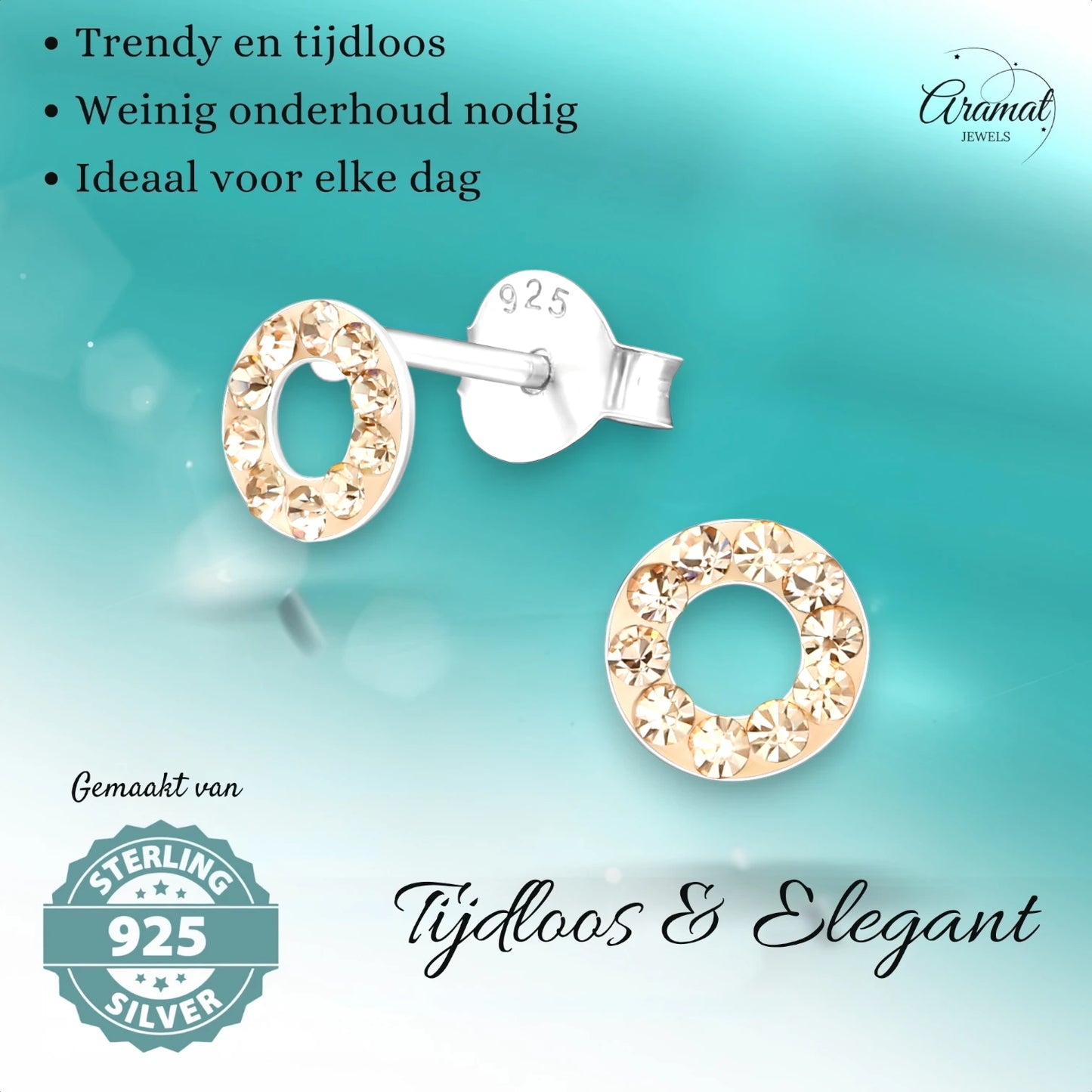 Silver open circle earrings champagne crystal