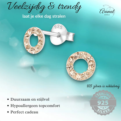 Silver open circle earrings champagne crystal