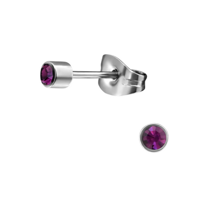 Mini lavender crystal stud earrings – 3mm stainless steel