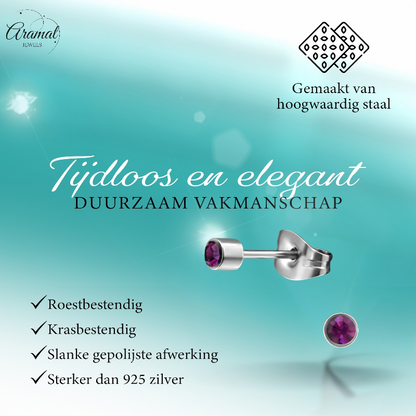 Mini lavender crystal stud earrings – 3mm stainless steel