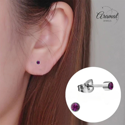 Mini lavender crystal stud earrings – 3mm stainless steel