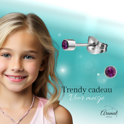 Mini lavender crystal stud earrings – 3mm stainless steel