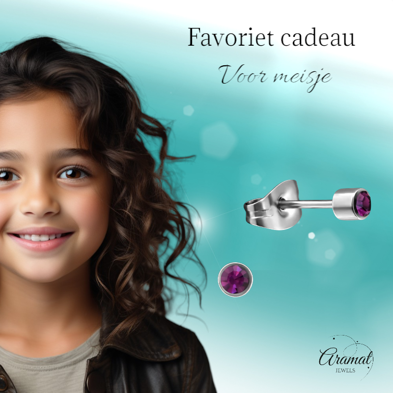 Mini lavender crystal stud earrings – 3mm stainless steel