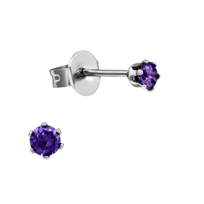 Purple Zirconia Earrings – 3mm Stainless Steel