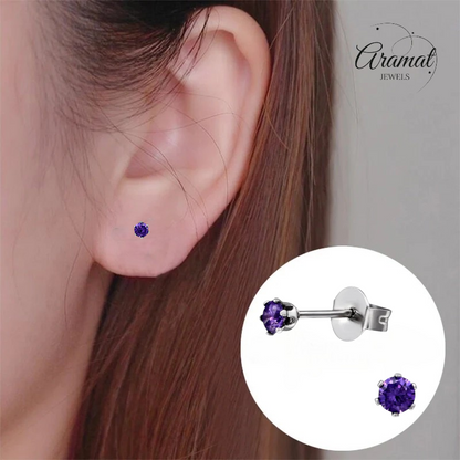 Purple Zirconia Earrings – 3mm Stainless Steel