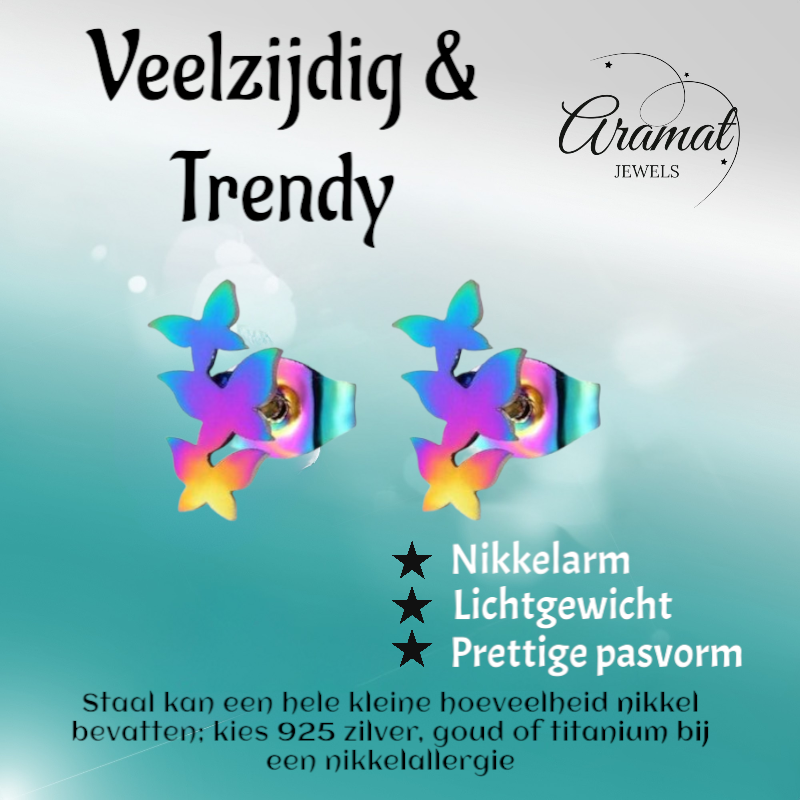 Bar studs multicolor – 3 butterflies – 10x6mm