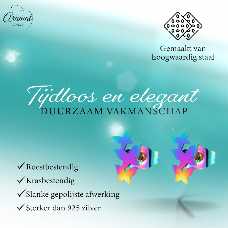 Bar studs multicolor – 3 butterflies – 10x6mm