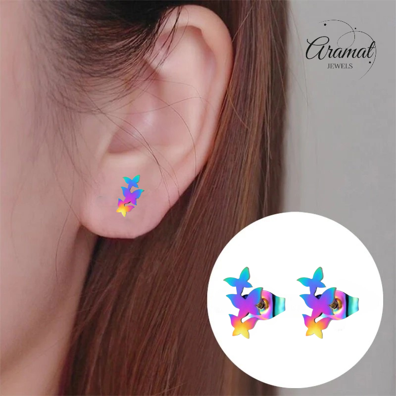 Bar studs multicolor – 3 butterflies – 10x6mm