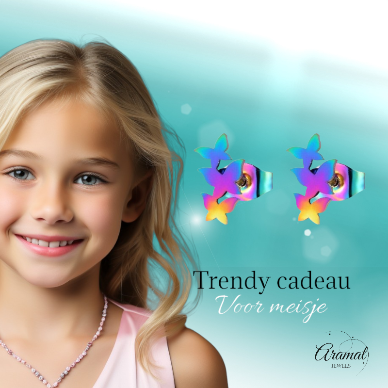 Bar studs multicolor – 3 butterflies – 10x6mm