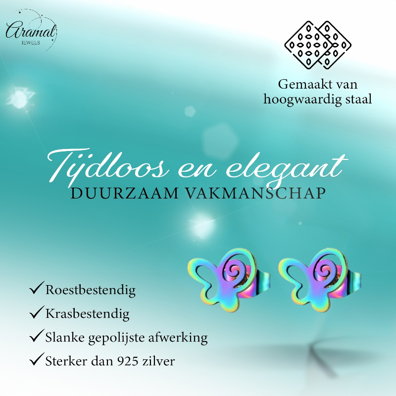 Butterfly stud earrings multi-coloured steel – 9mm open