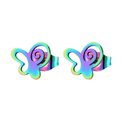 Butterfly stud earrings multi-coloured steel – 9mm open