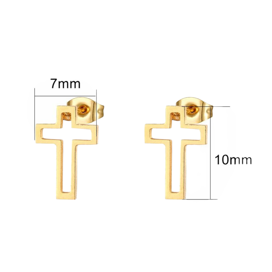 Steel Earrings with openwork cross - Gold color - 10x7mm