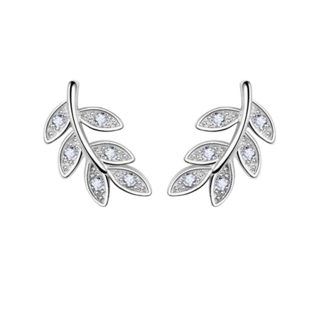 Silver Leaf Earrings with Zirconia – 9x6mm