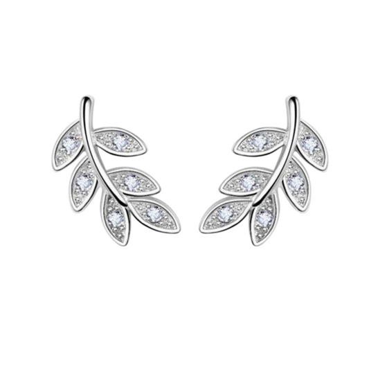 Silver Leaf Earrings with Zirconia – 9x6mm