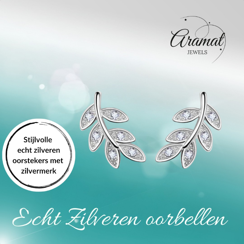 Silver Leaf Earrings with Zirconia – 9x6mm