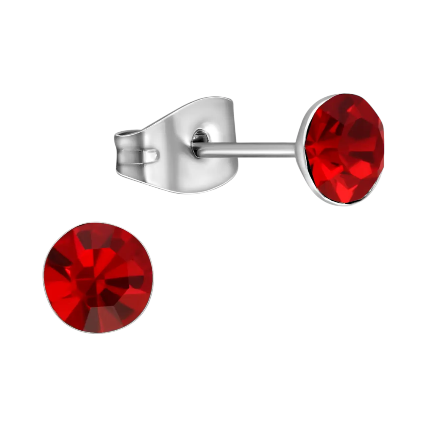 Steel Crystal Earrings with light red stones – Silver color – 5mm