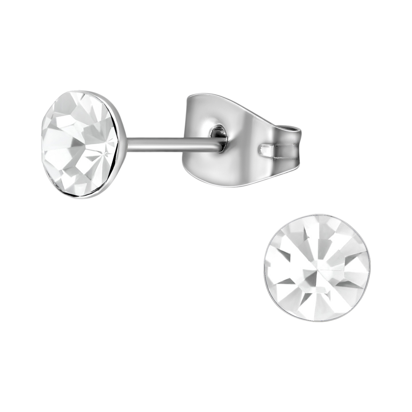 Steel Crystal Earrings with transparent stone – Silver color – 5mm