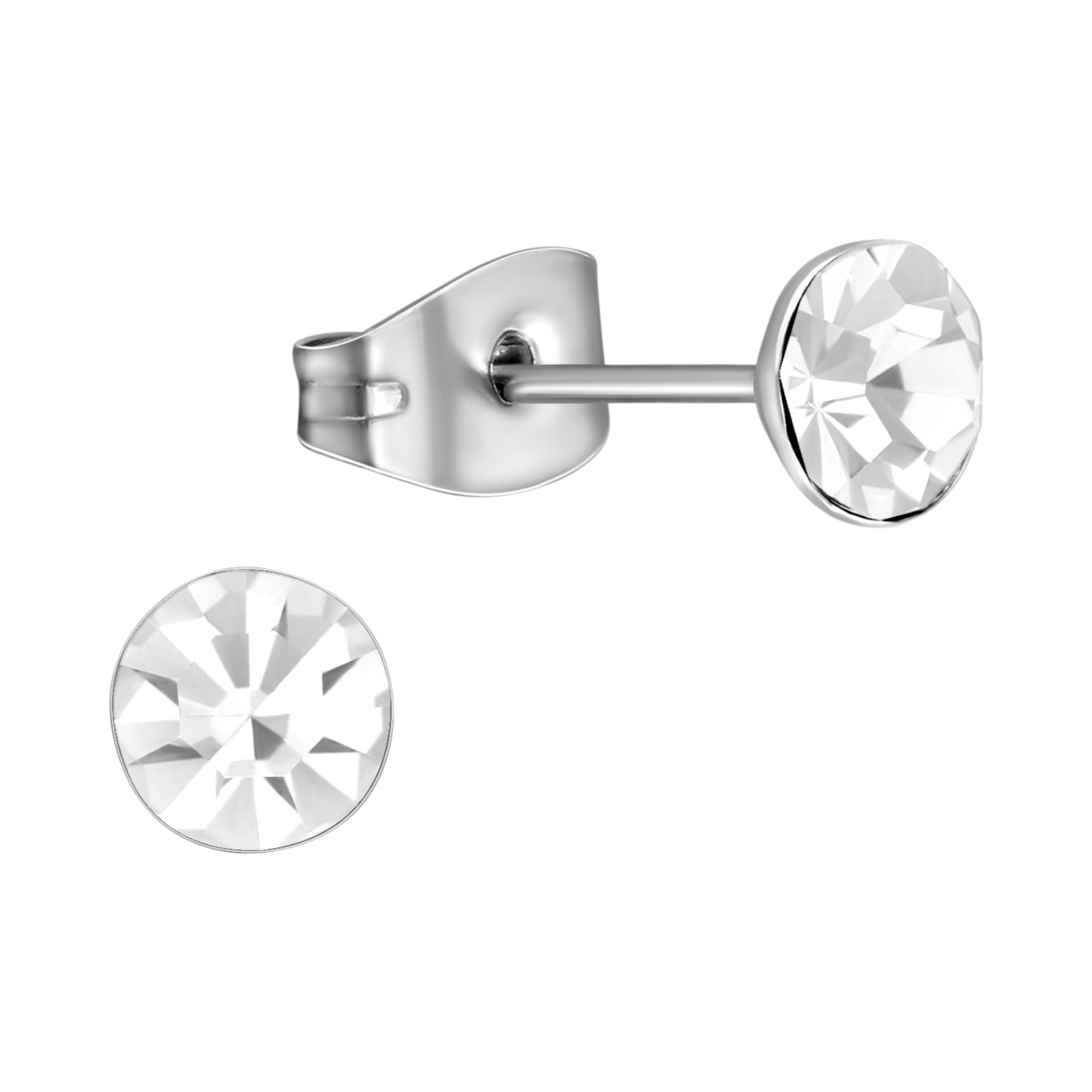 Steel Crystal Earrings with transparent stone – Silver color – 5mm