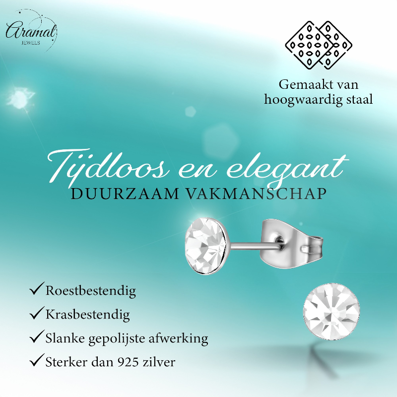 Steel Crystal Earrings with transparent stone – Silver color – 5mm