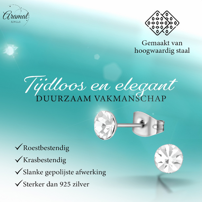 Steel Crystal Earrings with transparent stone – Silver color – 5mm