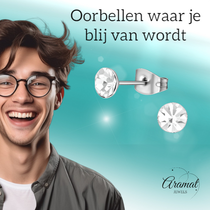 Steel Crystal Earrings with transparent stone – Silver color – 5mm