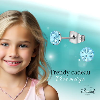 Steel Crystal Earrings with light blue stone – Silver color – 5mm