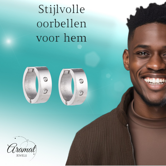 Wide mini Huggies with Crystal 13x7mm