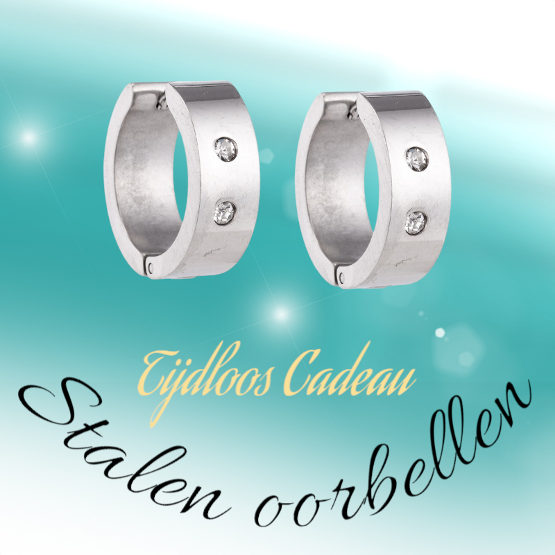 Wide mini Huggies with Crystal 13x7mm