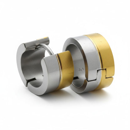 Earrings – Bicolor stainless steel with gold and silver stripes (13mm) 