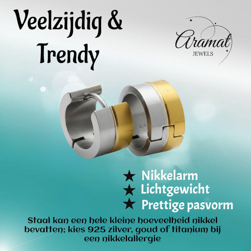 Earrings – Bicolor stainless steel with gold and silver stripes (13mm) 