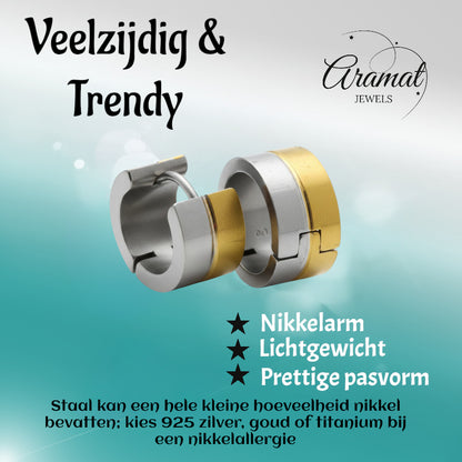 Earrings – Bicolor stainless steel with gold and silver stripes (13mm) 