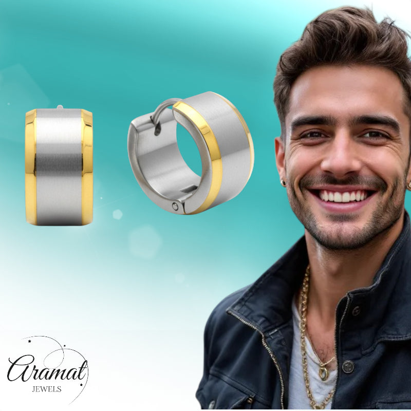 Earrings – Bicolor Stainless Steel with Wide Silver-Colored Stripe (13mm) 