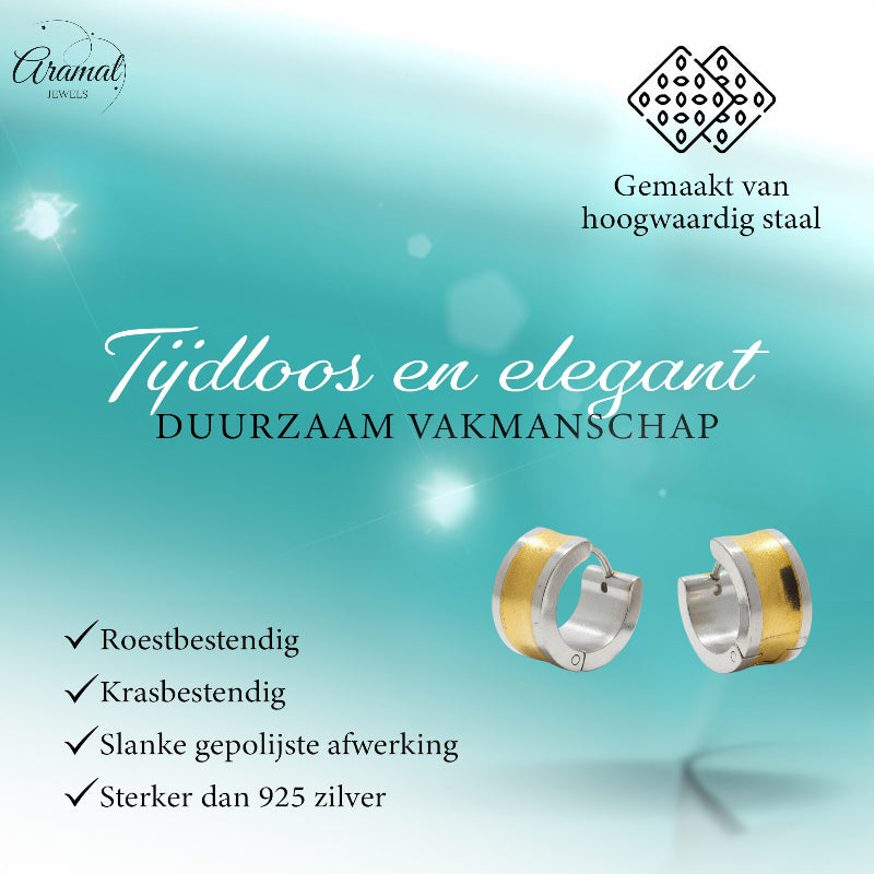 Earrings – Bicolor Stainless Steel with Wide Gold-Colored Stripe (13mm) 