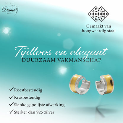 Earrings – Bicolor Stainless Steel with Wide Gold-Colored Stripe (13mm) 